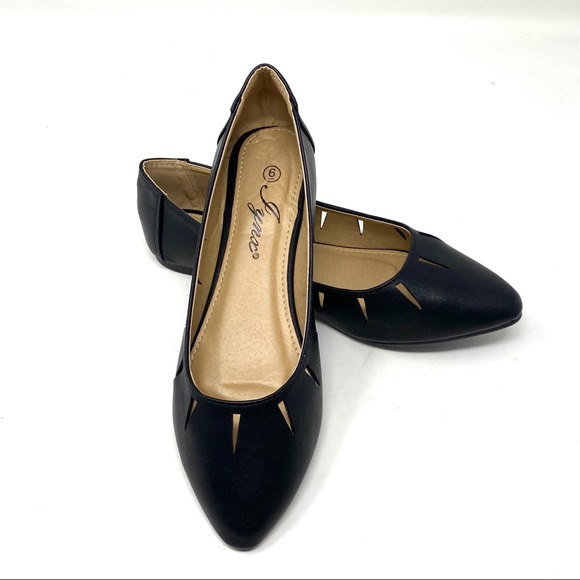 Black Cut Out Vegan Leather Flats - Picture 1 of 10
